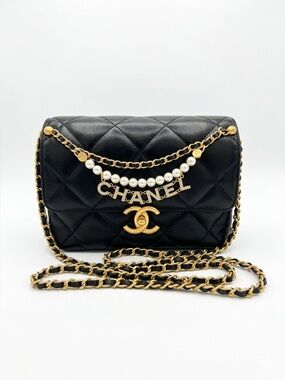 CHANEL 24A Black Lambskin Mini Flap Chanel CC Turnlock Full Set Microchipped